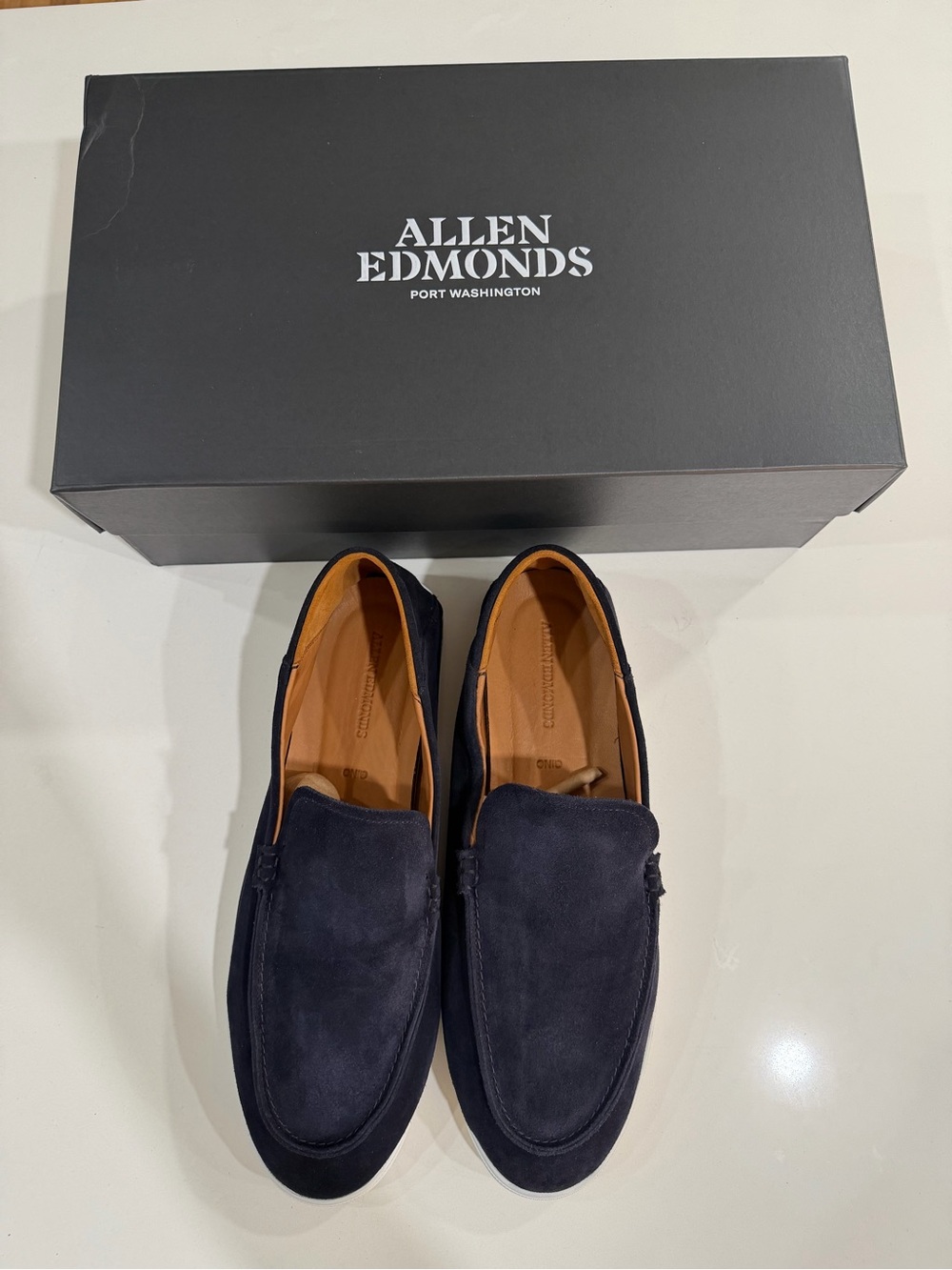 Allen Edmonds Navy Suede Slip-On Loafers